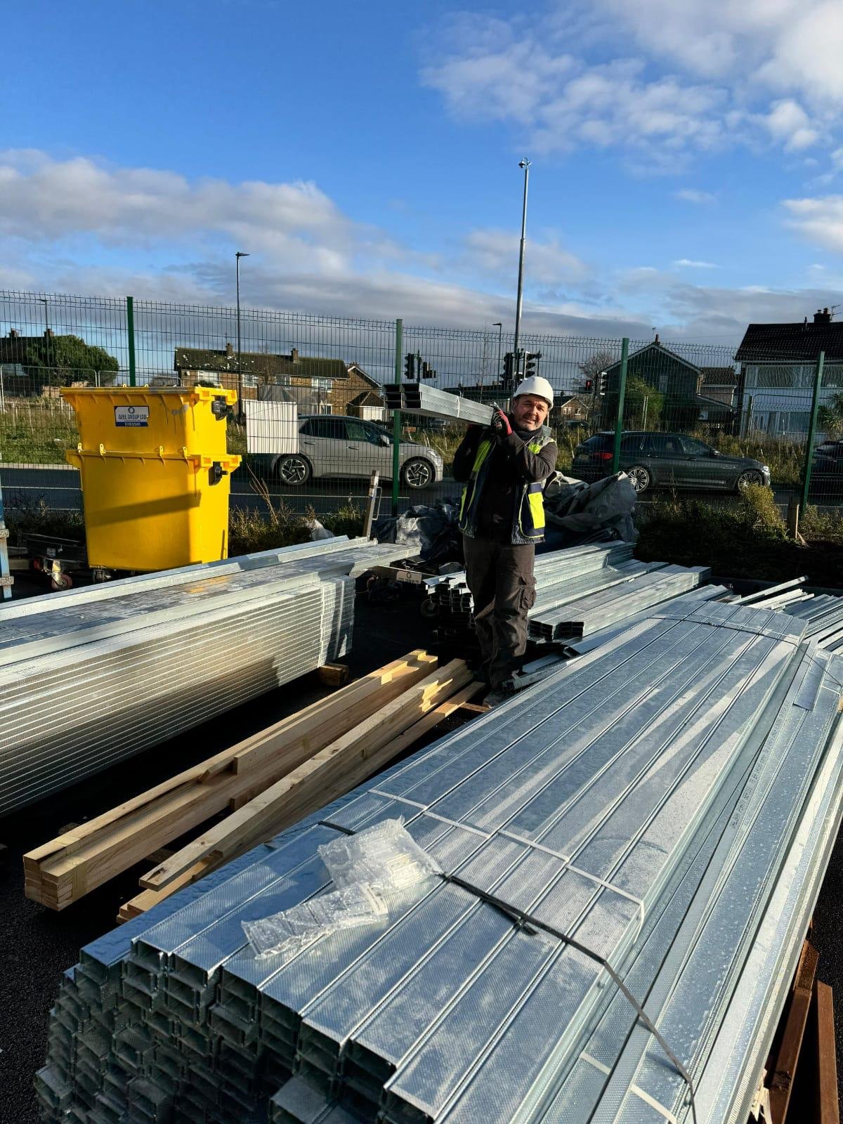 Structural steel sections prepared for installation